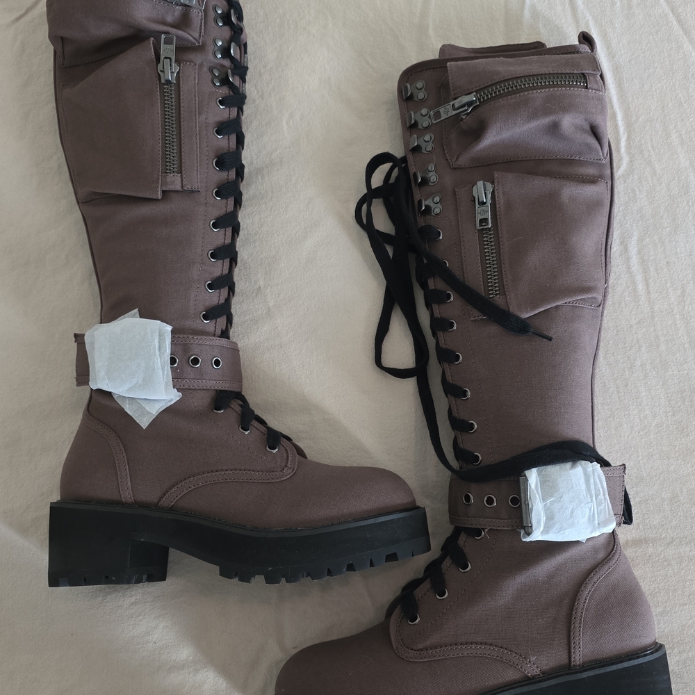 Dolls Kill Brown Lace-Up Combat Boots